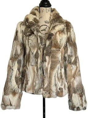 Vintage Guess Genuine Real Rabbit Fur Jacket XL Patchwork Coat mobwife old money
